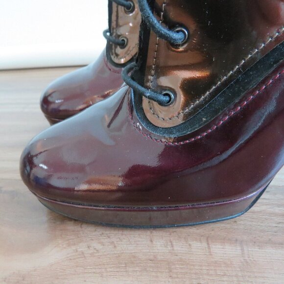 LANVIN River 2009 Collection Mirrored Patent Bronze Heel Platform Lace Up Shoes - Picture 3 of 16